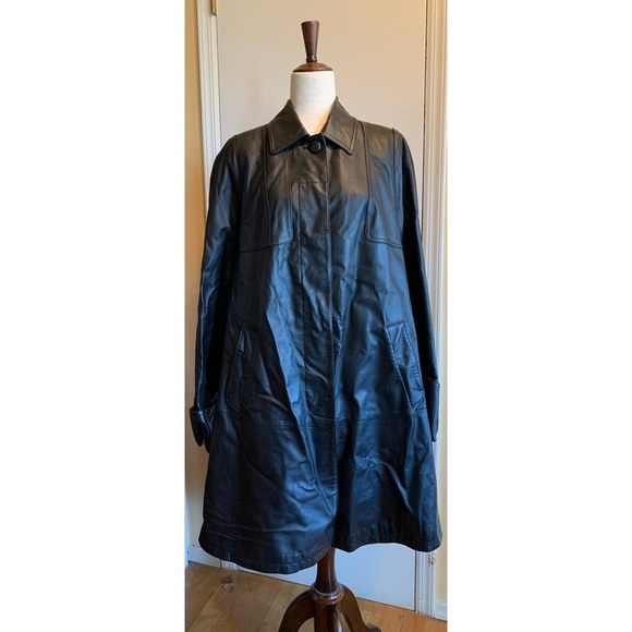 Spiegel Jackets & Blazers - Vintage Black Leather Dress/Trench Coat by Spiegel